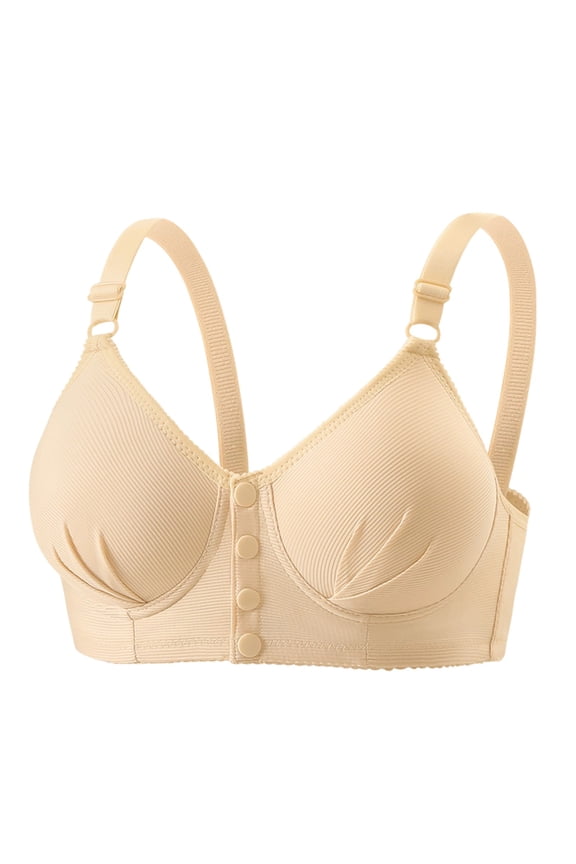 Front Snap Bras for Senior Women Padded Older Bralettes Wireless Full Coverage Comfortable Daily Bra Post Surgery Beige 38