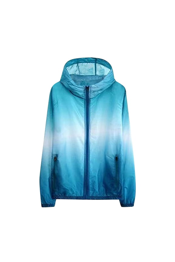 Full Zip Up Jacket for Women Lightweight Upf 50+ Rash Guard Long Sleeve Sun Protection Jackets Gradient Athletic Tops Blue S
