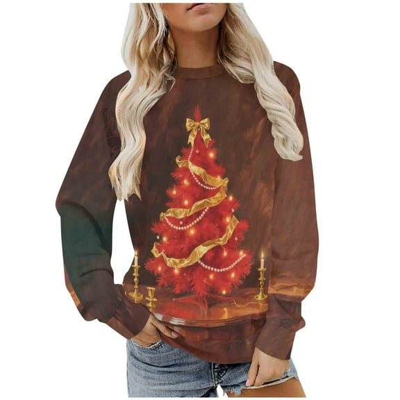 YUGYXL Funny Ugly Christmas Sweatshirt for Women Santa Print Oversized Pullover Fleece Lined Warm Holiday Tops B Multicolor L