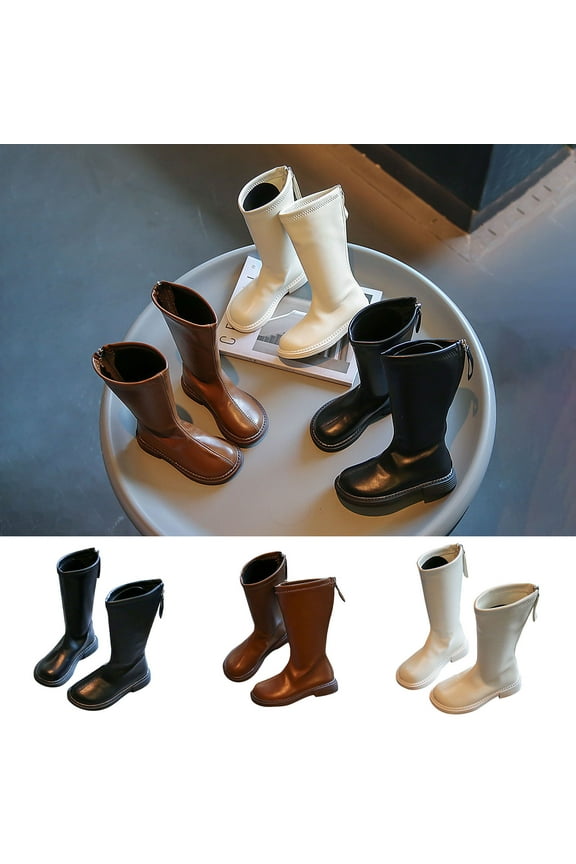 Girl's Waterproof Side Zipper Knee High Riding Boots Brown,28