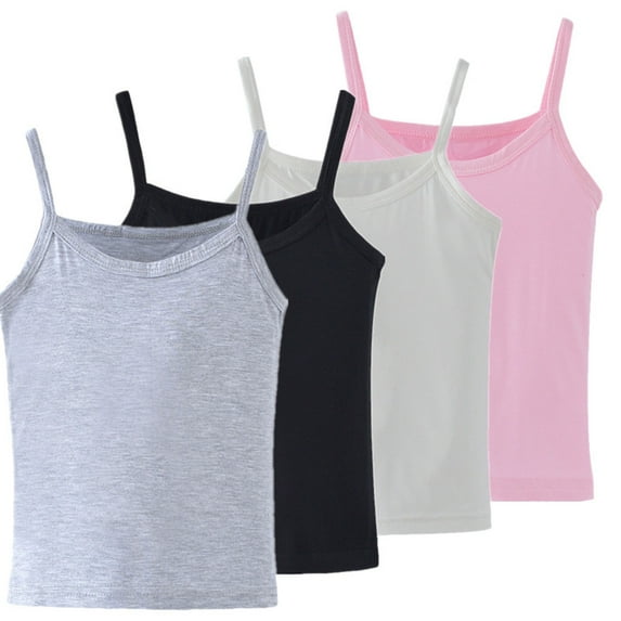 YUGYXL Girls Camisole Breathable Tank Tops Cotton Tagless Cami Sleeveless Spaghetti Undershirts Summer Trendy Y2K Streetwear Black,7 Years