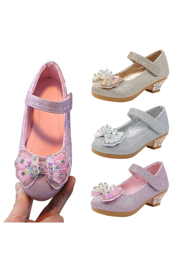 Girls Dress Shoes Mary Jane Wedding Flower Bridesmaids Toddler Flower Girl Low Heels Glitter Princess Shoes Silver,39