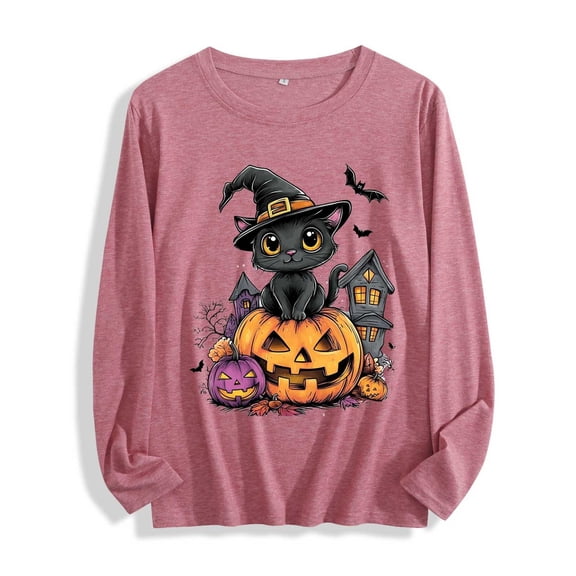YUGYXL Halloween Shirts for Women Long Sleeve Tshirts Ghost Spooky Season Graphic Crewneck Sweatshirts Purple XXL