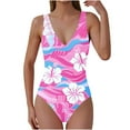 thumbnail image 1 of YUGYXL Hawaiian Flowers Women's One Piece Swimsuit Tummy Control Bathing Suits V Neck Swimwear Bikini C Multicolor L, 1 of 6