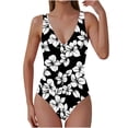thumbnail image 1 of YUGYXL Hawaiian Flowers Women's One Piece Swimsuit Tummy Control Bathing Suits V Neck Swimwear Bikini D Multicolor M, 1 of 6