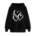 thumbnail image 1 of YUGYXL Heart Print Sweatshirt for Women Trendy Long Sleeve Thin Fleece Hoodies Plus Size Drawstring Hooded Pullover With Kangaroo Pocket Casual Fall Streetwear Sweatshirts Today's Black,S, 1 of 5