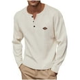 thumbnail image 1 of YUGYXL Henley Raglan Long Sleeve Shirts for Men Waffle Thermal Fashion Casual Tee Shirt Three Button Lightweight Pullover Beige S, 1 of 9