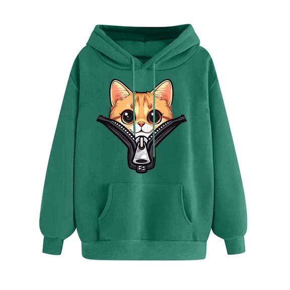 YUGYXL Hooded Pullover for Women Fall Winter Drawstring Hoodies with Pockets Casual Cute Print Long Sleeve Sweatshirts Mint Green XL