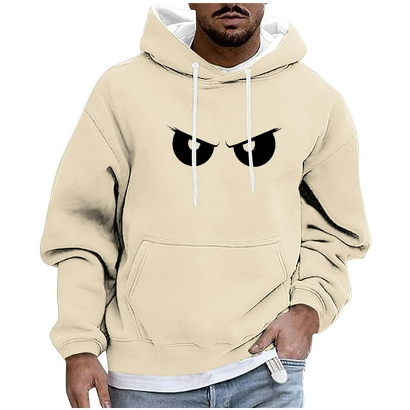 YUGYXL Hoodies for Men Novelty Eye Graphic Sweatshirt Fashion Casual Long Sleeve Hoodie Fall Loose Comfy Streetwear with Pockets Beige L