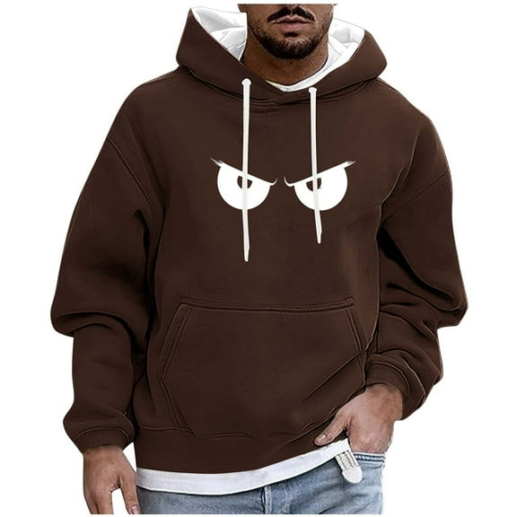 YUGYXL Hoodies for Men Novelty Eye Graphic Sweatshirt Fashion Casual Long Sleeve Hoodie Fall Loose Comfy Streetwear with Pockets Coffee L