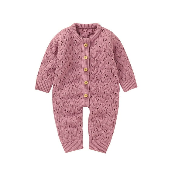 YUGYXL Infant Newborn Baby Girl Onesies Little Girl Long Sleeve Ribbed Knit Romper Clothes Toddler Button Down Solid Color Jumpsuits Holiday Gift for Girl Pink,70
