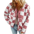 thumbnail image 1 of YUGYXL Jackets For Women Causal Sherpa Fall Jacket Loose Button Down Plaid Winter Coats Pink XL, 1 of 7