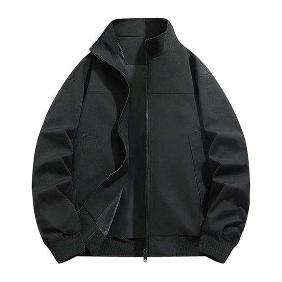 YUGYXL Jackets for Men Business Casual Stand Collar Zip Up Jacket Multi-Color Versatile Outerwear with Side Pockets Black Jacket