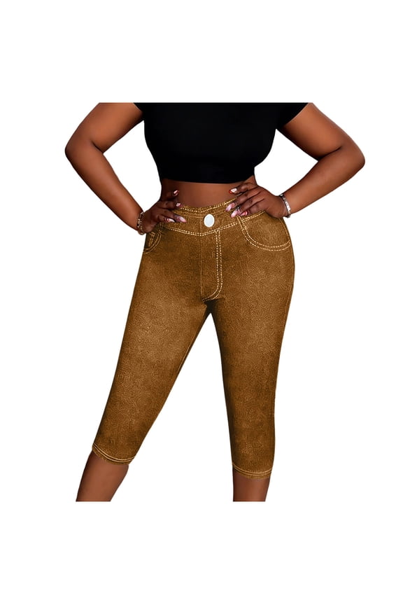 Jeggings for Women Capri Jeans Stretchy Jean Capris High Waisted Denim Capri Leggings Casual Pants with Pocket Khaki Pants M