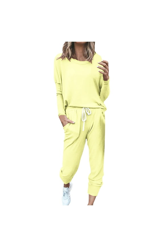 Jogger Sets for Women 2 Piece Lounge Sets Long Sleeve Tops Sweatpant Sweatsuits Set Casual Workout Tracksuits Outfits Yellow M