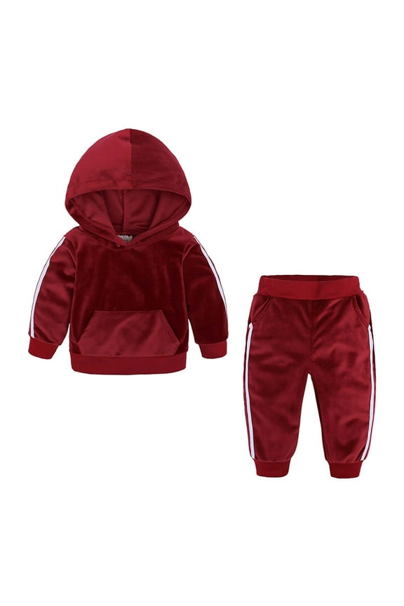 Kids Activewear Sets 2 Piece Velour Sweatsuit Solid Color Hoodie Sweatshirt Match Sweatpants Tracksuits Outfits Wine,6-7 Years