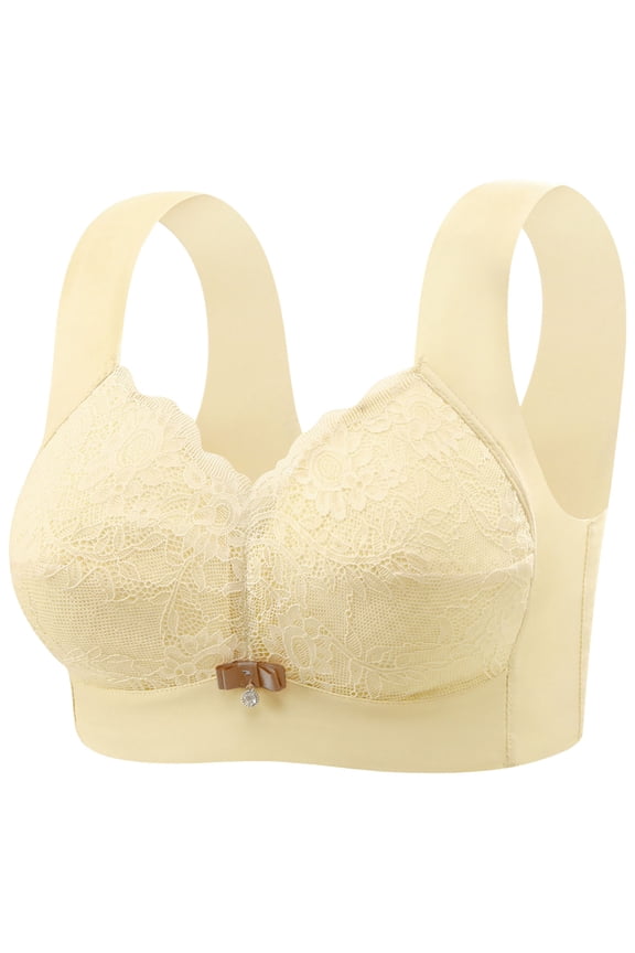 Lace Bras for Women Full Coverage Lifting Underwire Bra Seamless Push Up Bras Wide Straps Supportive Bra Beige L