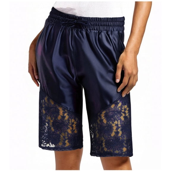 YUGYXL Lace Satin Bermuda Shorts for Women High Waist Breathable Mesh Silk Cute Basketball Shorts Y2k Streetwear Dark Blue S