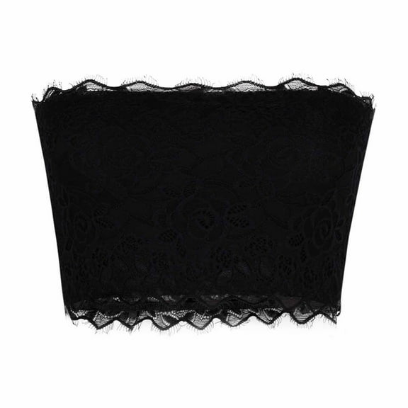YUGYXL Lace Tube Top Bra Strapless Lace Bandeau Bra for Low Cut Dress Front Stretch Bralette for Low Neckline Cleavage Cover Black