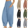 thumbnail image 1 of YUGYXL Linen Harem Pants for Women Trendy Tapered Pants Stretch Waist Loose Soft Trousers with Pockets Sales Green M, 1 of 9