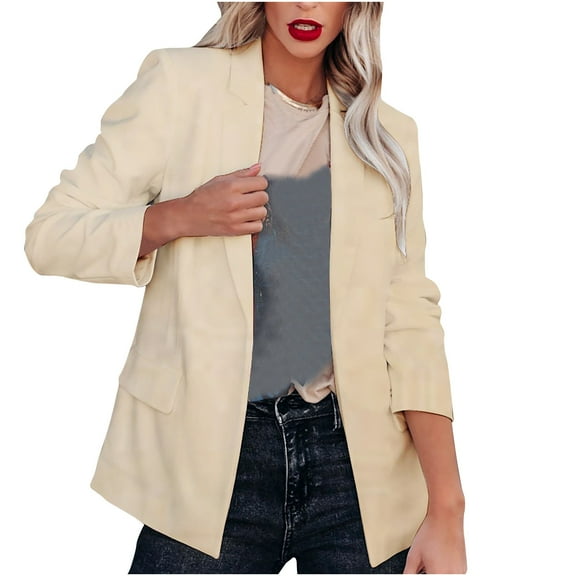 YUGYXL Long Sleeve Blazer for Women Solid Color Plus Size Suit Jacket Trendy Notched Lapel Shrug Open Front Blazers Fall Outdoor Streetwear Jacket 2025 Clearance White,L