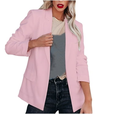YUGYXL Long Sleeve Blazer for Women Solid Color Plus Size Suit Jacket Trendy Notched Lapel Shrug Open Front Blazers Fall Outdoor Streetwear Jacket Prime Clearance Sale Pink,XL