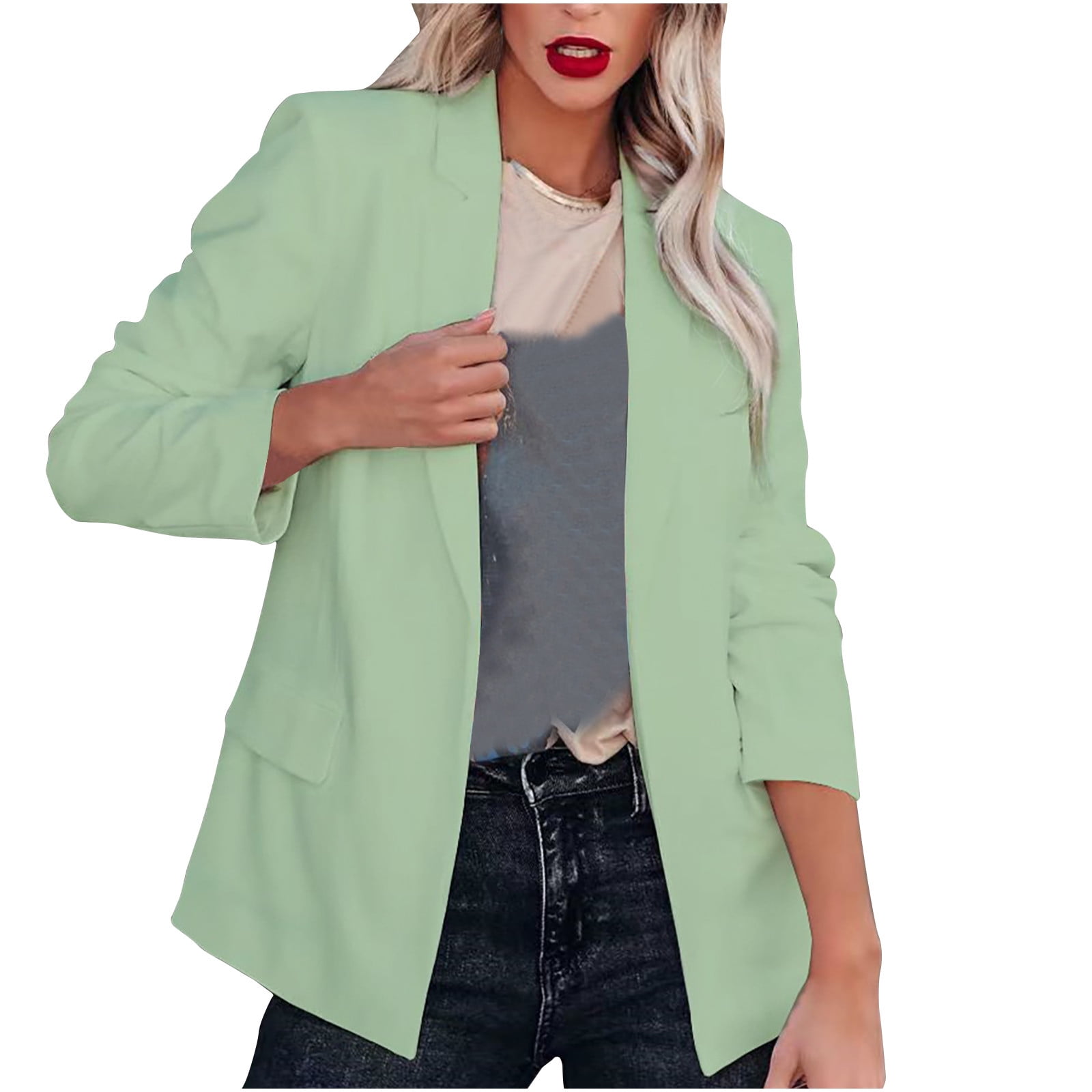 YUGYXL Long Sleeve Blazer for Women Solid Color Plus Size Suit Jacket ...