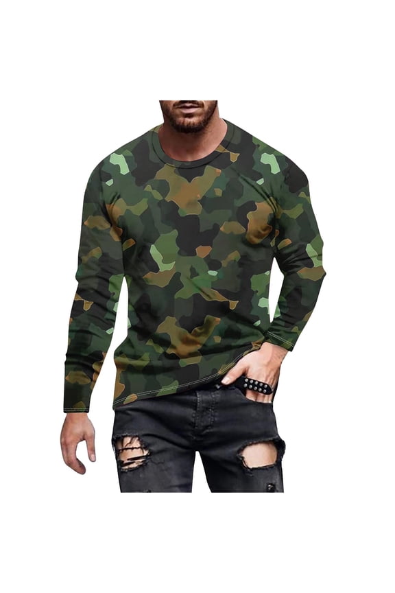Long Sleeve Camo Shirts for Men Button Down Causal Print Graphic Tee Shirts Lightweight Pullover Tops Army Green L