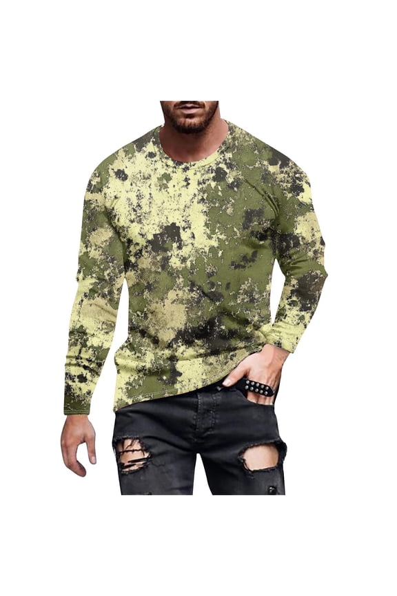 Long Sleeve Camo T-Shirt for Men Military Athletic Compression Shirt Workout Gym Sports Quick Dry Hiking Shirts Army Green XXL