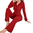 thumbnail image 1 of YUGYXL Long Sleeve Pajama Set For Women Cotton Lounge Sets Long Sleeve Sleepwear Soft 2 Piece Pjs With Pockets Red M, 1 of 4