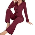 thumbnail image 1 of YUGYXL Long Sleeve Pajama Set For Women Cotton Lounge Sets Long Sleeve Sleepwear Soft 2 Piece Pjs With Pockets Wine XL, 1 of 4