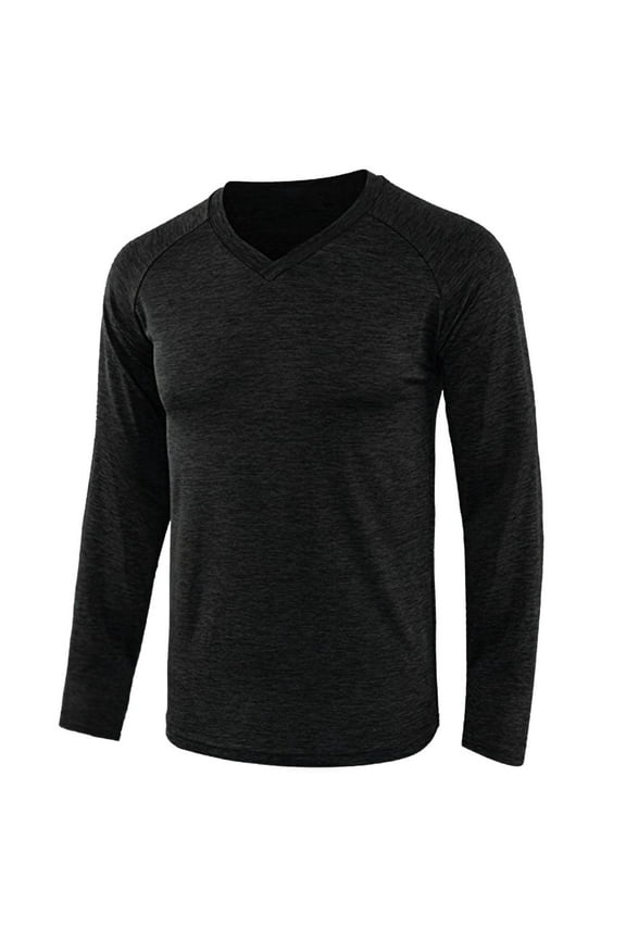 Long Sleeve Shirts for Men Casual Soft Breathable Full Sleeves Mens V Neck T Shirts Black XL