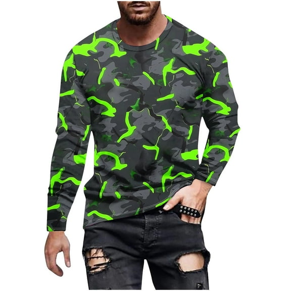 YUGYXL Long Sleeve Shirts for Men Print Casual Stylish Workout Crewneck Cotton Sweatshirts Loose Fit Pullover Tees Green M