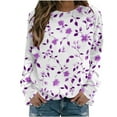 thumbnail image 1 of YUGYXL Long Sleeve Shirts for Women Plus Size Loose Pullover Fall Fashion Basic Trendy Crew Neck Floral Printed Casual Tops Purple XXXL, 1 of 5