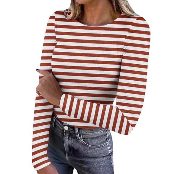 YUGYXL Long Sleeve Women Stretch Ribbed Knit Basic T-Shirts Slim Fit Patterned Tight Tops Fashion Clothes Coffee Sweatshirts XL