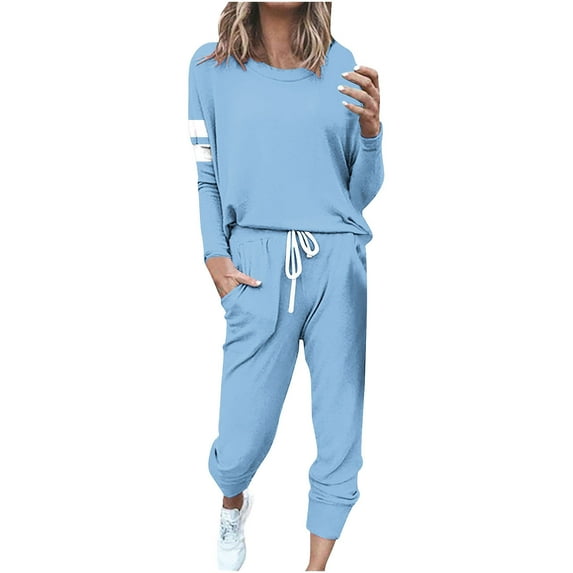 YUGYXL Lounge Sets For Women 2 Piece Outfits Long Sleeve Pant Sweatsuits Sets Tracksuit Athletic Jogger Set With Pockets Light Blue XXXXXL