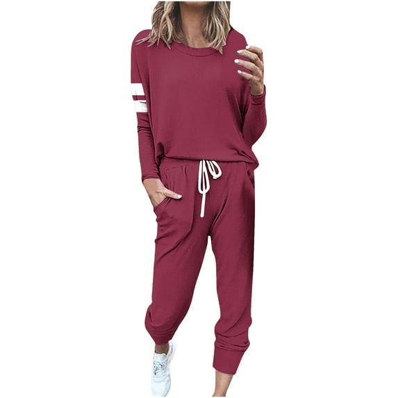 YUGYXL Lounge Sets For Women 2 Piece Outfits Long Sleeve Pant Sweatsuits Sets Tracksuit Athletic Jogger Set With Pockets Wine XXXXXL