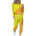 thumbnail image 1 of YUGYXL Lounge Sets for Women 2 Piece Outfits Sweatsuits Set Colorblock Tops Long Pant Loungewear Workout Athletic Tracksuits Yellow XL, 1 of 5