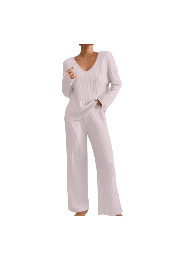 Lounge Sets for Women 2 Piece Postpartum Maternity Pajama Set Soft Ribbed Knit Long Sleeve Top Pants Matching Set Purple M