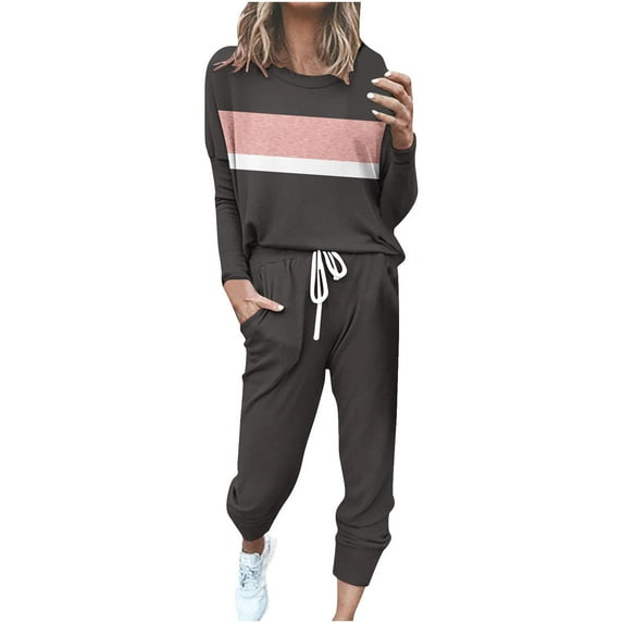 YUGYXL Lounge Sets for Women Two Piece Travel Outfits Sweatsuits 2 Piece Fashion Trendy Pajamas Dark Gray S