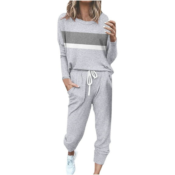 YUGYXL Lounge Sets for Women Two Piece Travel Outfits Sweatsuits 2 Piece Fashion Trendy Pajamas Gray L