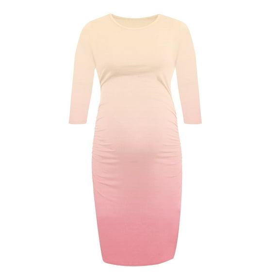 YUGYXL Maternity Dress For Mom Comfy Soft Elastic Wrap Dress Summer 3/4 Sleeve Crewneck Dresses Lounge Tie-Dye Breathable Clothes Today's Pink,M