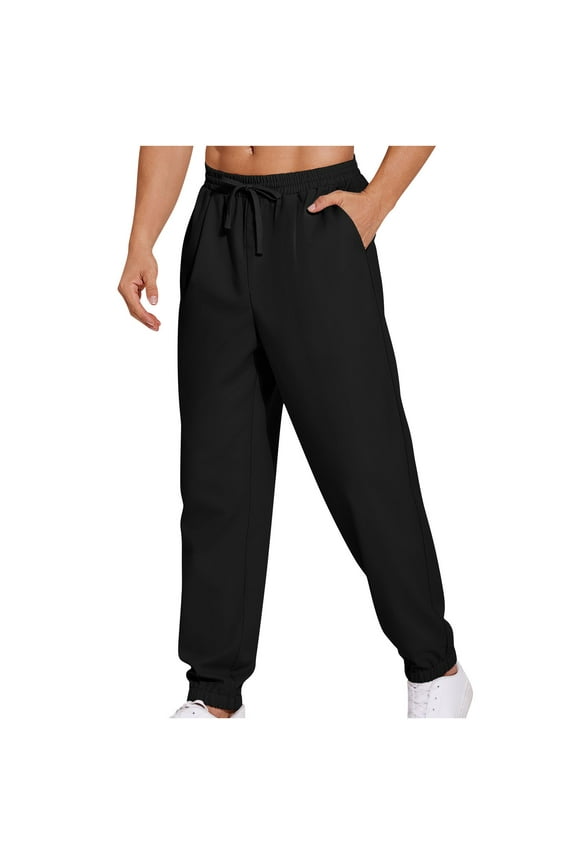 Men's Active Tapered Pants Stretch Waist Quick Dry Sweatpants Sport Pant Outdoor Drawstring Training Pants Black L