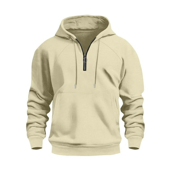 YUGYXL Men's Athletic Hoodies Long Sleeve Sport Pullover Sweatshirts Solid Color Fleece Hooded Sweatshirt Beige XL