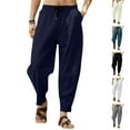thumbnail image 1 of YUGYXL Men's Big and Tall Cotton Linen Pants Elastic Waist Drawstring Straight Pants with Pockets Outdoor Casual Pants Beige M, 1 of 5