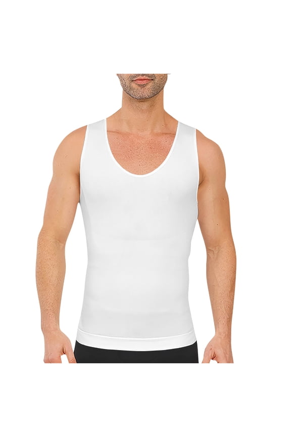 Men's Body Shaper Tummy Control Slimming Vest Shirts Slim Fit Compression Base Layer Shapewear Muscle Tank Tops White M
