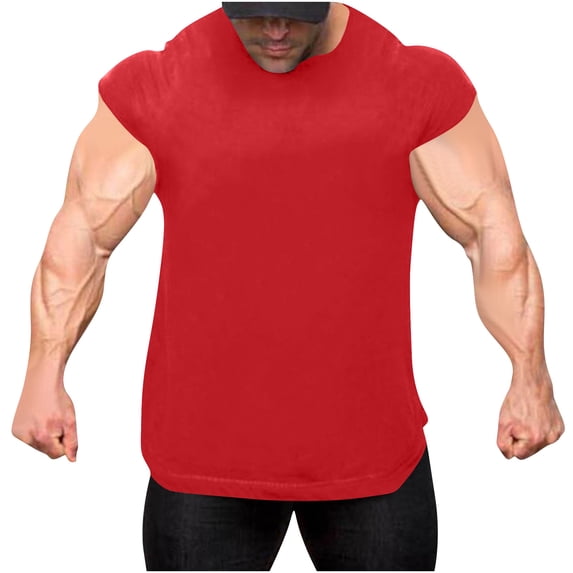 YUGYXL Men's Bodybuilding Compression Tank Tops Gym Fitness Workout T-Shirts Training Running Cap Sleeve Top Quick Dry Tee Red XXL