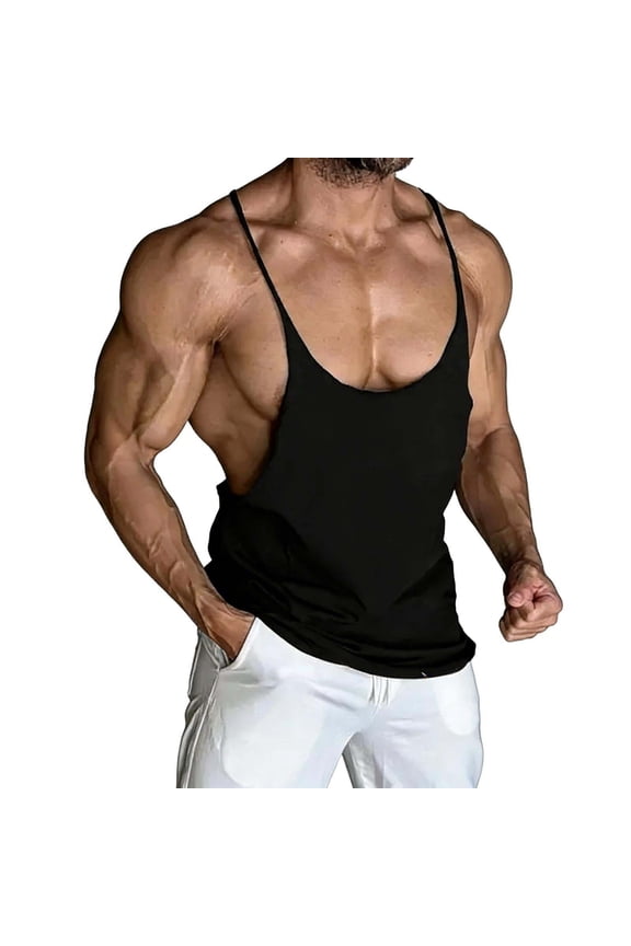 Men's Bodybuilding Stringer Tank Tops Quick Dry Workout Gym Athletic Sleeveless Tops Y Back Training Fitness Tanks Black L