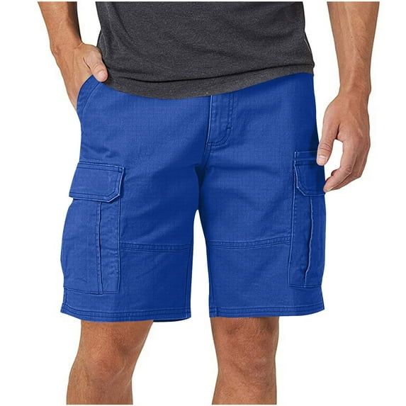 YUGYXL Men's Cargo Shorts Dressy Button Zipper Lightweight Business Shorts 2025 Summer Camping Shorts Blue XXL