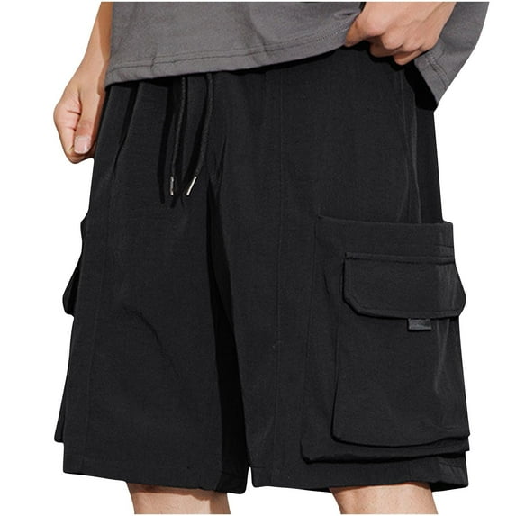 YUGYXL Men's Cargo Shorts Quick Dry Comfy Hiking Shorts Drawstring Elastic Waist Big and Tall Camping Shorts Black M